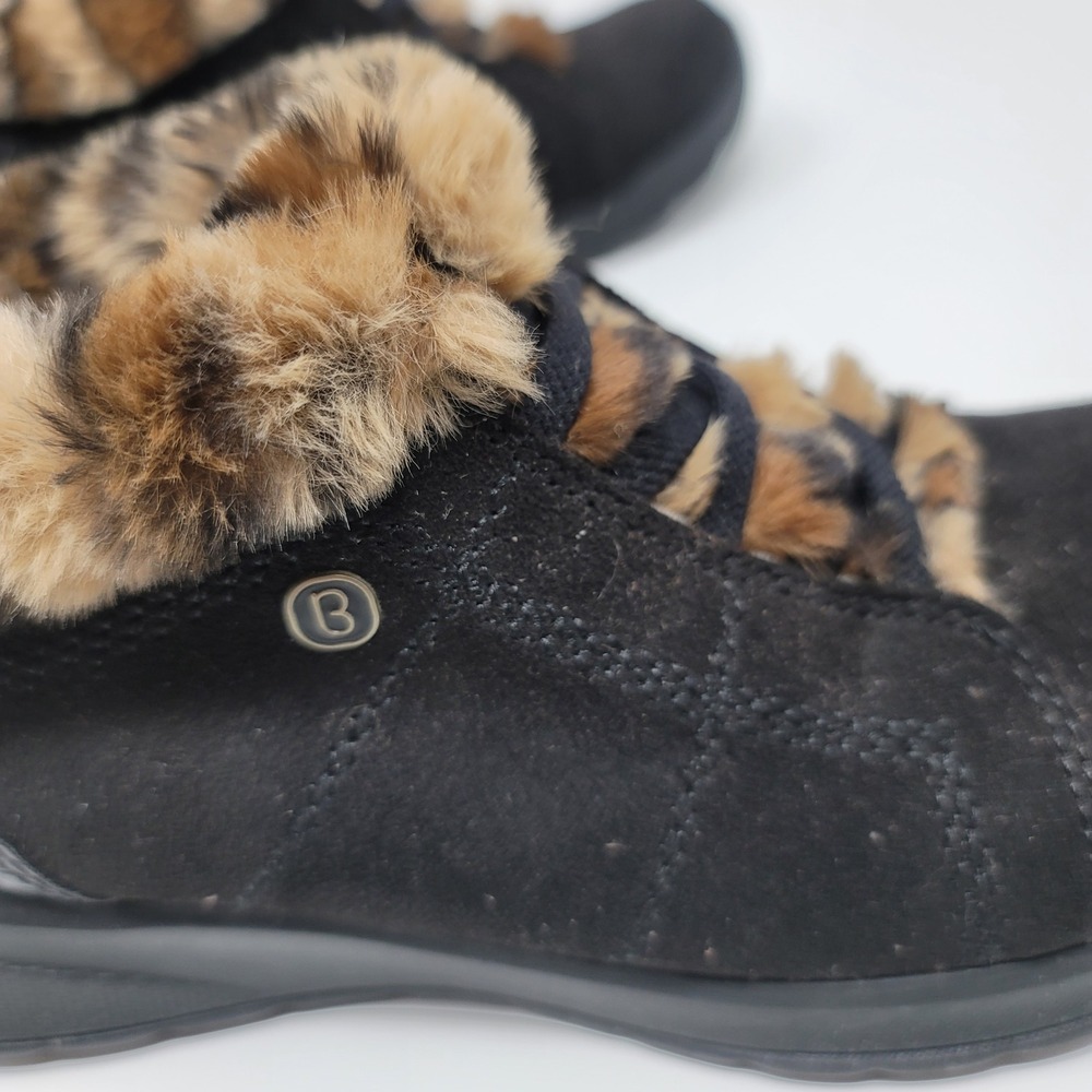 Bzees Golly Black Leopard Faux Fur SlipOn Ankle Boot Bootie 8W Machine Washable - Picture 6 of 12